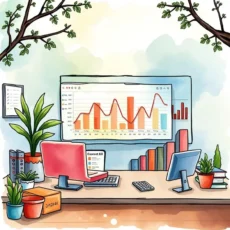 Modern workspace showcasing analytics dashboard and data visualization tools.
