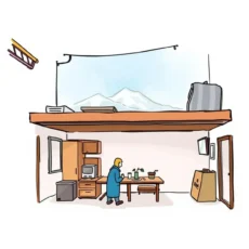 Illustration of a person planning a move in a kitchen.