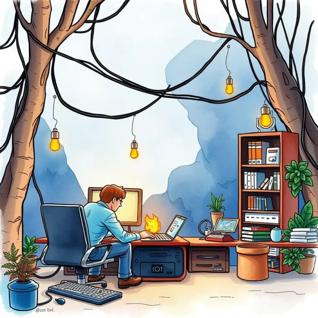 Technical guide assistant: Generate short guides for software usage 1 A person using a computer in a cozy, tech-focused workspace.