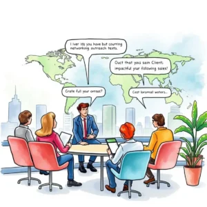 Networking message generator: Create impactful networking outreach texts 8 Professionals discussing effective networking outreach strategies together.