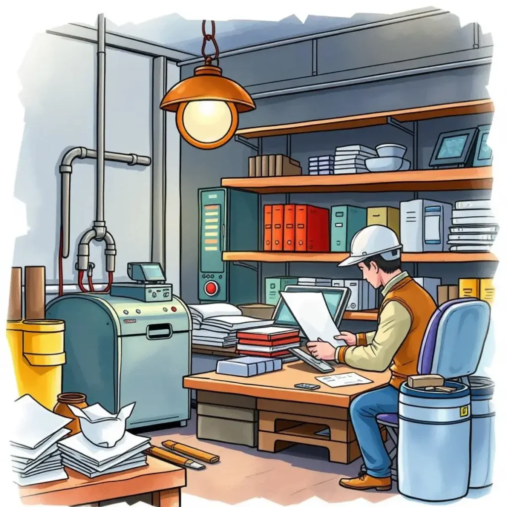 Non-conformance report generator: Create reports for non-conformance issues 1 Quality control specialist creating non-conformance reports in an office.