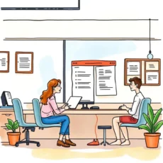 Employee benefits onboarding discussion between two professionals