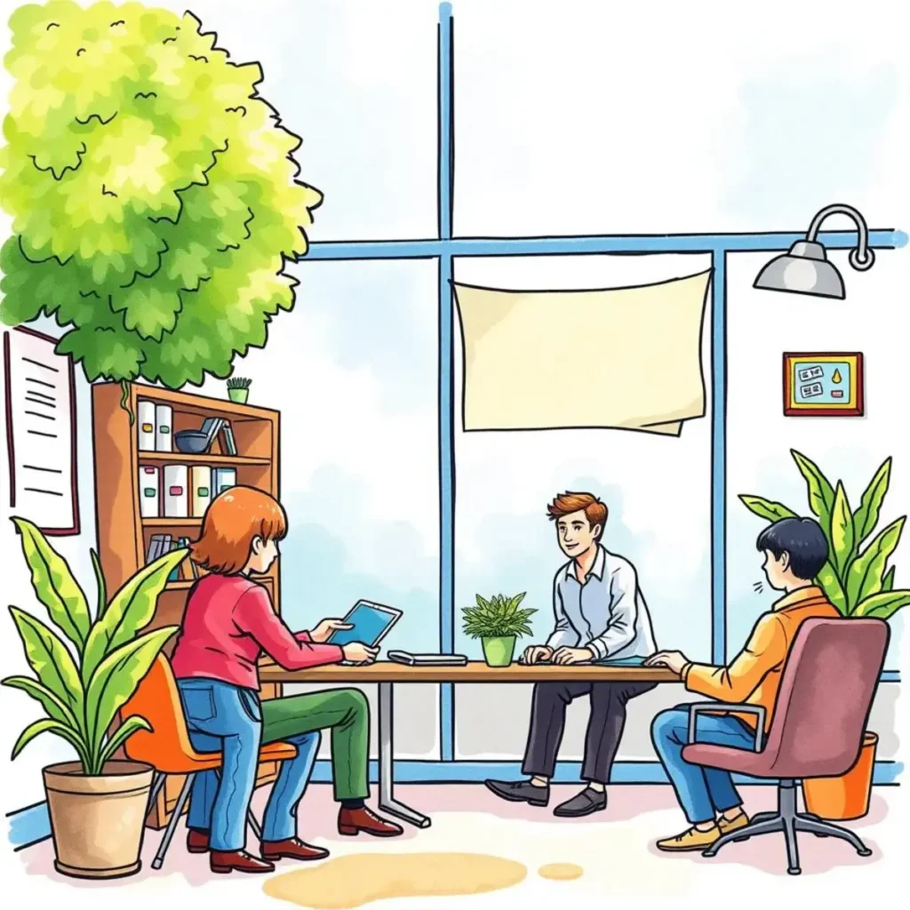 Onboarding benefits faq builder: Produce frequently asked questions about benefits 1 Team collaborating on onboarding benefits faq in a modern office setting.