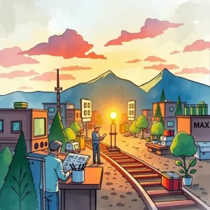 Operational excellence planner: Generate plans for achieving operational excellence 7 Illustration of a planner at sunset in an operational setting.