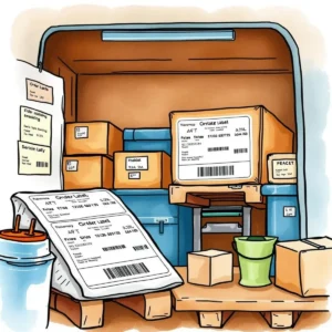 Shipping label creator tool showcasing organized shipping supplies and labels.