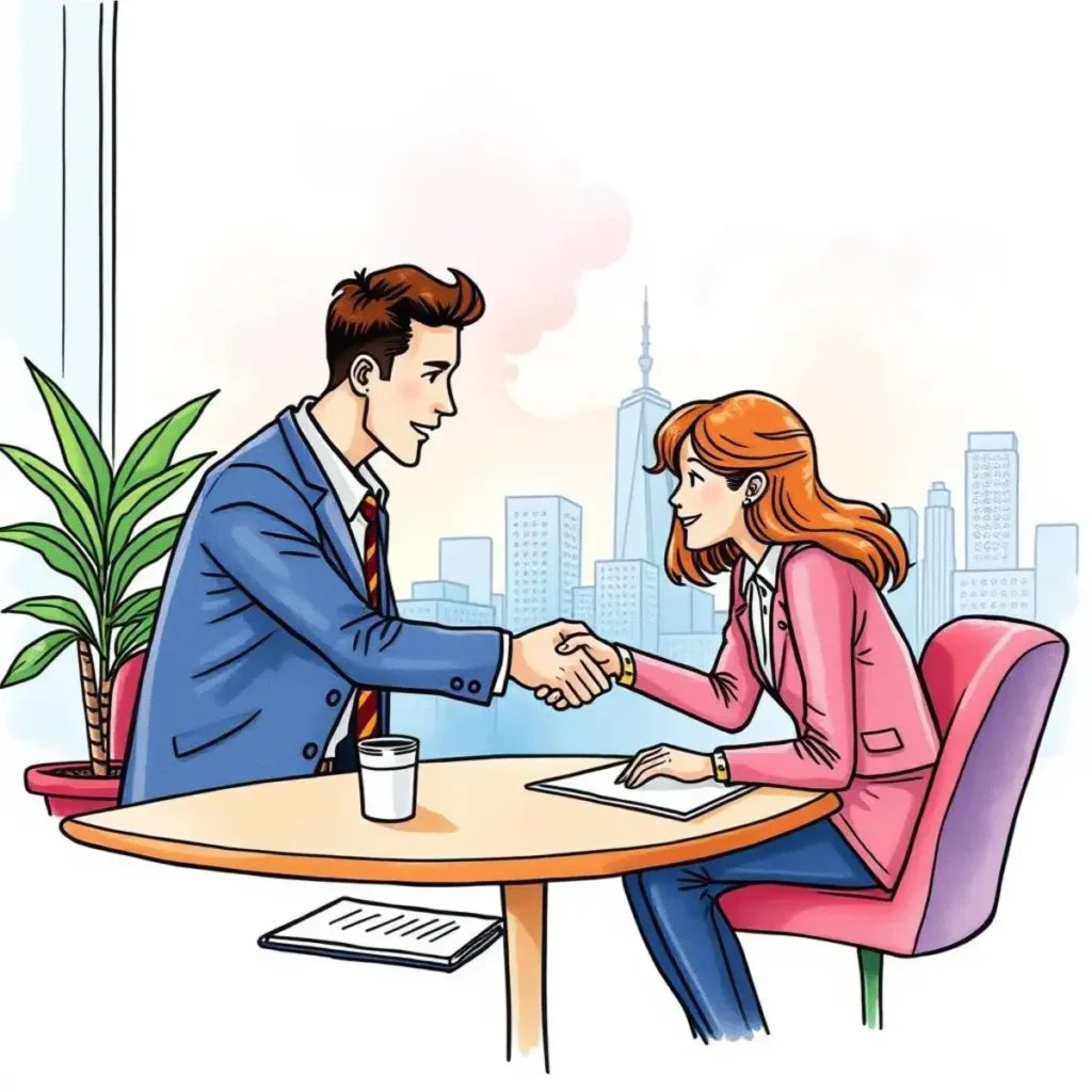 Partnership terms optimizer: Improve the effectiveness of partnership terms 1 Professionals shaking hands during a partnership negotiation meeting.