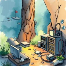 A workspace featuring computer equipment and tools for risk analysis and patch management in IT