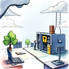 A professional examining a secured server in a cloud environment.
