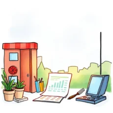Green office setting featuring tools for payroll report formatting and data analysis