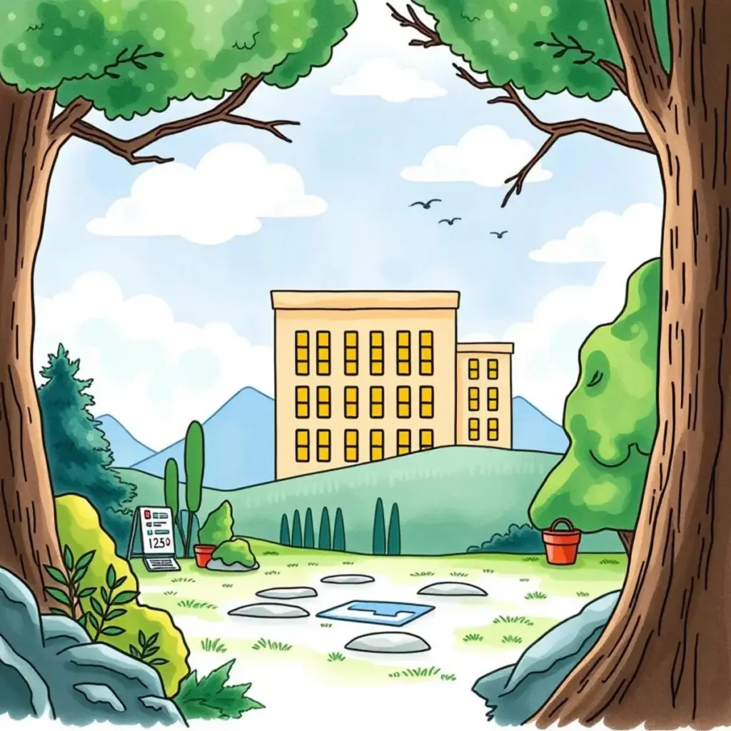 Payroll tax refund summary generator: Summarize refund claim details efficiently 1 A serene landscape view featuring a building and plants.