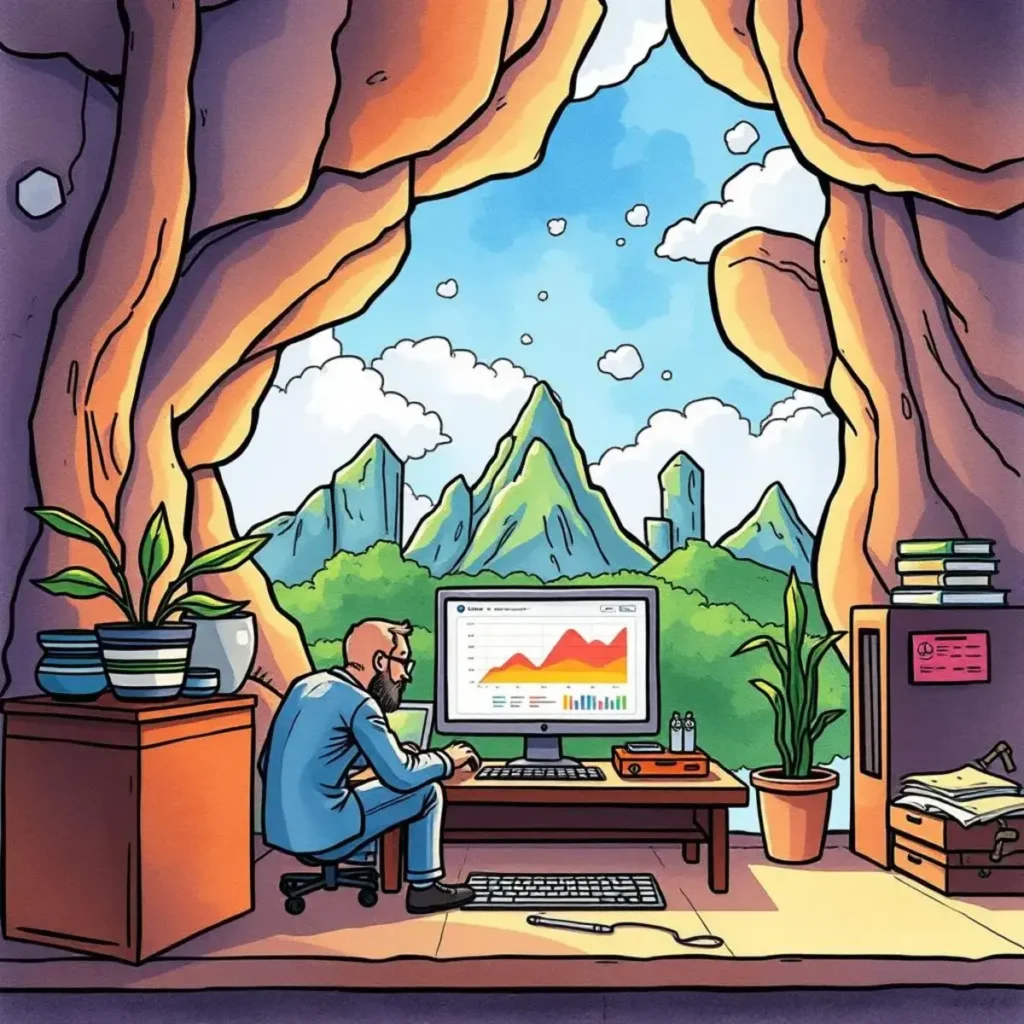 Performance Data Analysis App in an IT setting, showing a professional analyzing data on a computer.