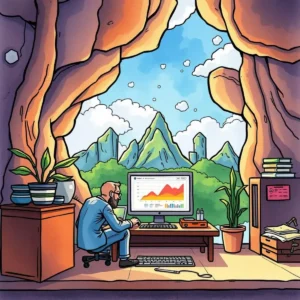 Performance Data Analysis App in an IT setting, showing a professional analyzing data on a computer.