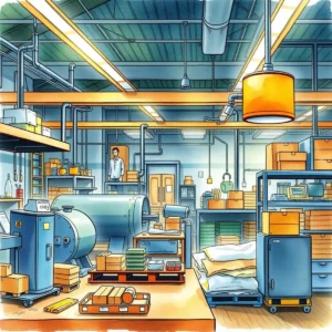 Manufacturing workspace with machinery, showcasing production optimization processes.