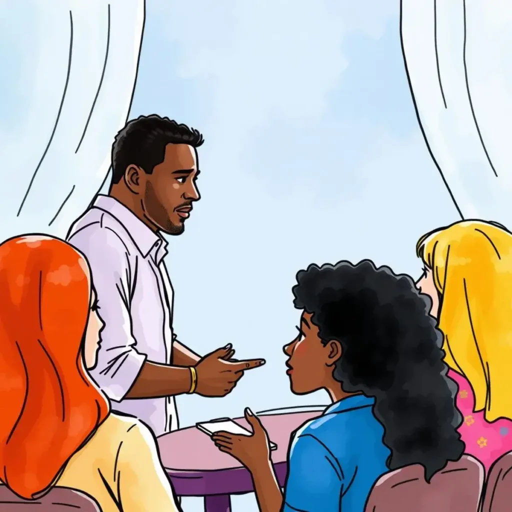 Diversity input streamliner: Streamline stakeholder feedback on employee performance 1 Diverse group in a meeting focusing on performance management and stakeholder feedback.