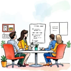 Team discussing employee feedback during an exit interview session.