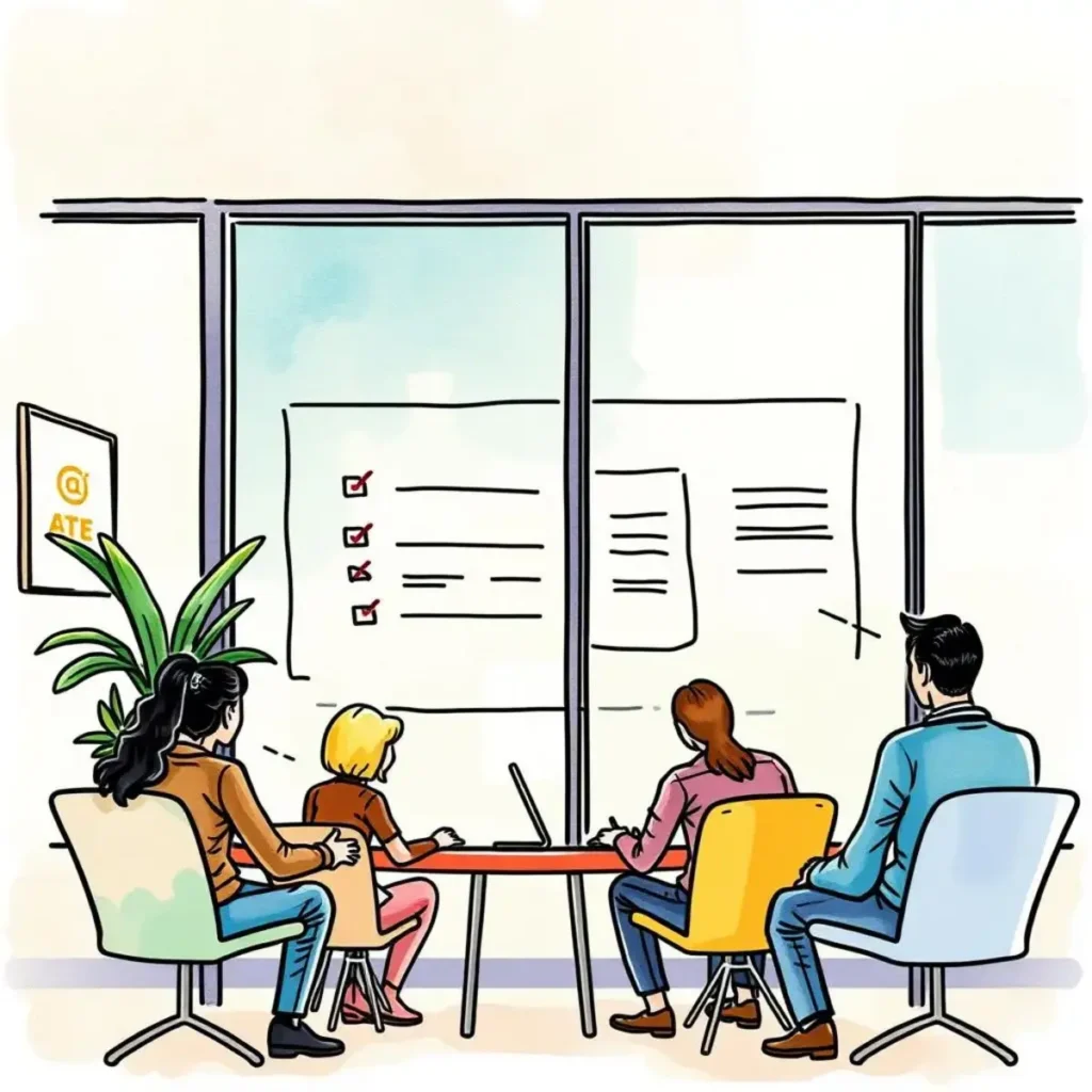 Performance review summary builder: Create concise performance review summaries for discussions 1 Collaborative meeting showcasing performance review summary development and discussion.