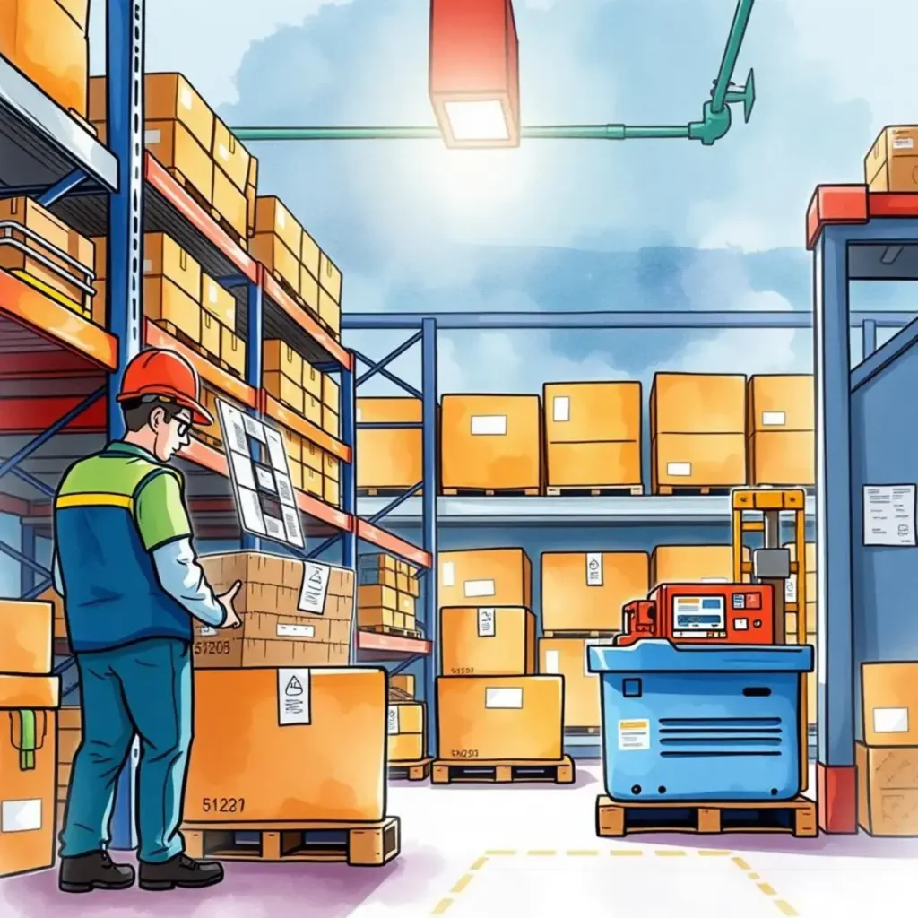 Performance metrics reporter: Summarize key performance metrics for analysis 1 Operation personnel analyzing performance metrics in a warehouse.