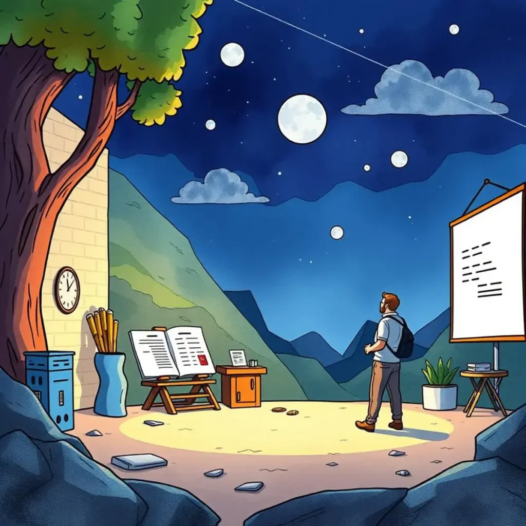 Performance standard identifier: Identify critical performance standards easily 1 A person gazes at performance standards under a starry night sky.