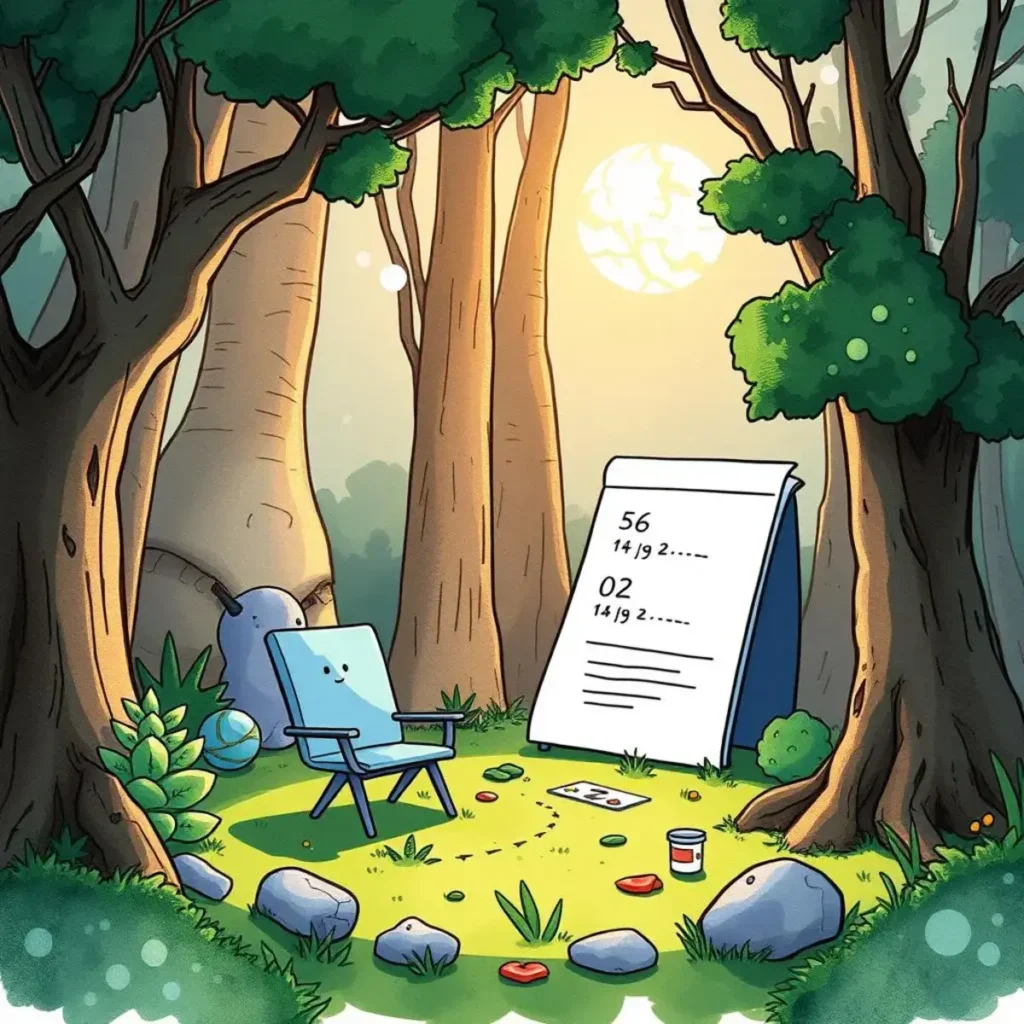 Execution result summary tool: Produce concise summaries of execution results 1 A serene forest scene illustrating a summary execution results tool.