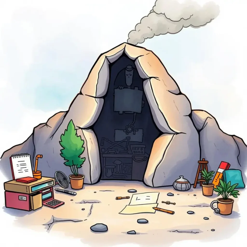 Performance trend tracker: Analyze performance data trends 1 Illustration of a cave symbolizing data analysis and performance tracking.