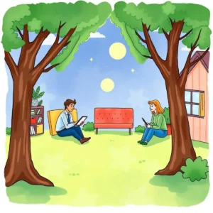 Personalized check-in assistant: Generate customized follow-up texts for clients 9 Clients engaged in personalized communication under a sunny, inviting setting.
