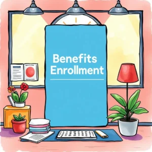 A bright workspace for managing benefits enrollment communications.