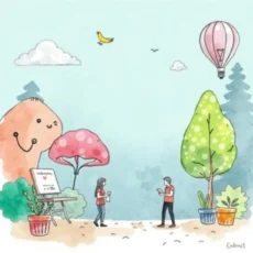 Illustration of people brainstorming creative ideas in a vibrant, engaging setting.