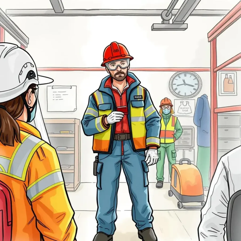 Ppe session coordinator: Manage and oversee training session timelines 1 PPE Session Coordinator instructing trainees on safety protocols.