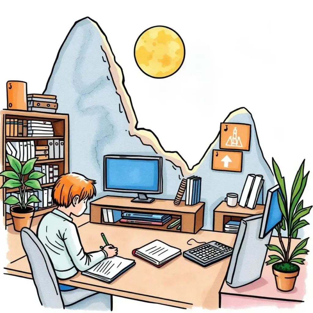 Procedure clarity enhancer: Simplify technical support documentation with summaries 1 Professional workspace with a person summarizing documents and training materials.