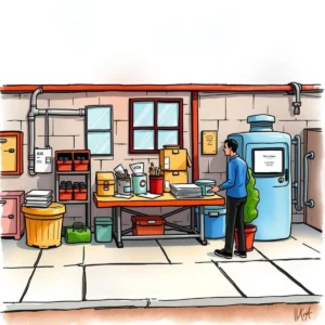 A cost efficiency analyst reviewing materials in an operations workspace for process analysis.