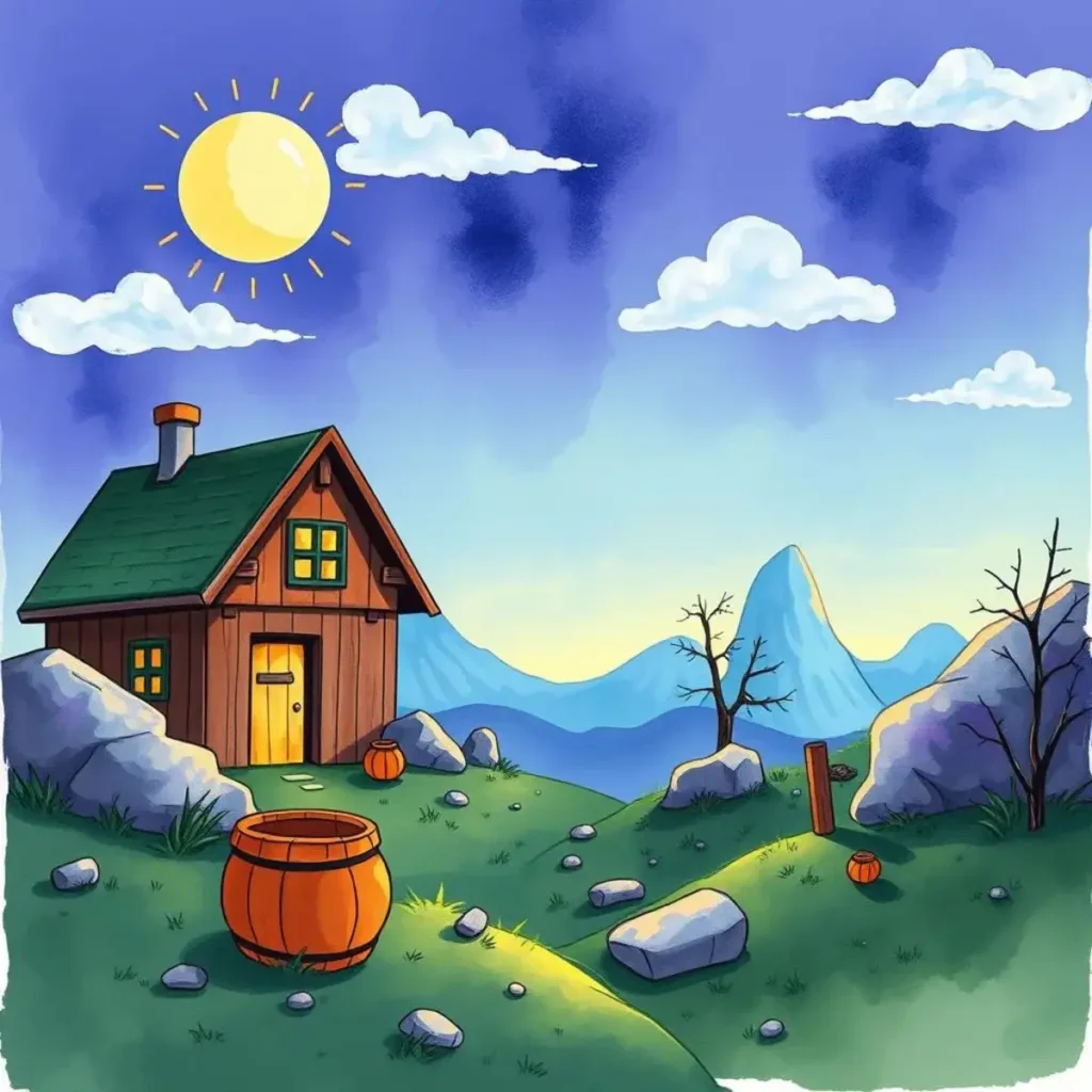 Idea refinement tool: Polish and improve existing product ideas 1 Colorful landscape featuring a cozy house and natural scenery.