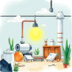 Illustration of a manufacturing workspace focused on process optimization.