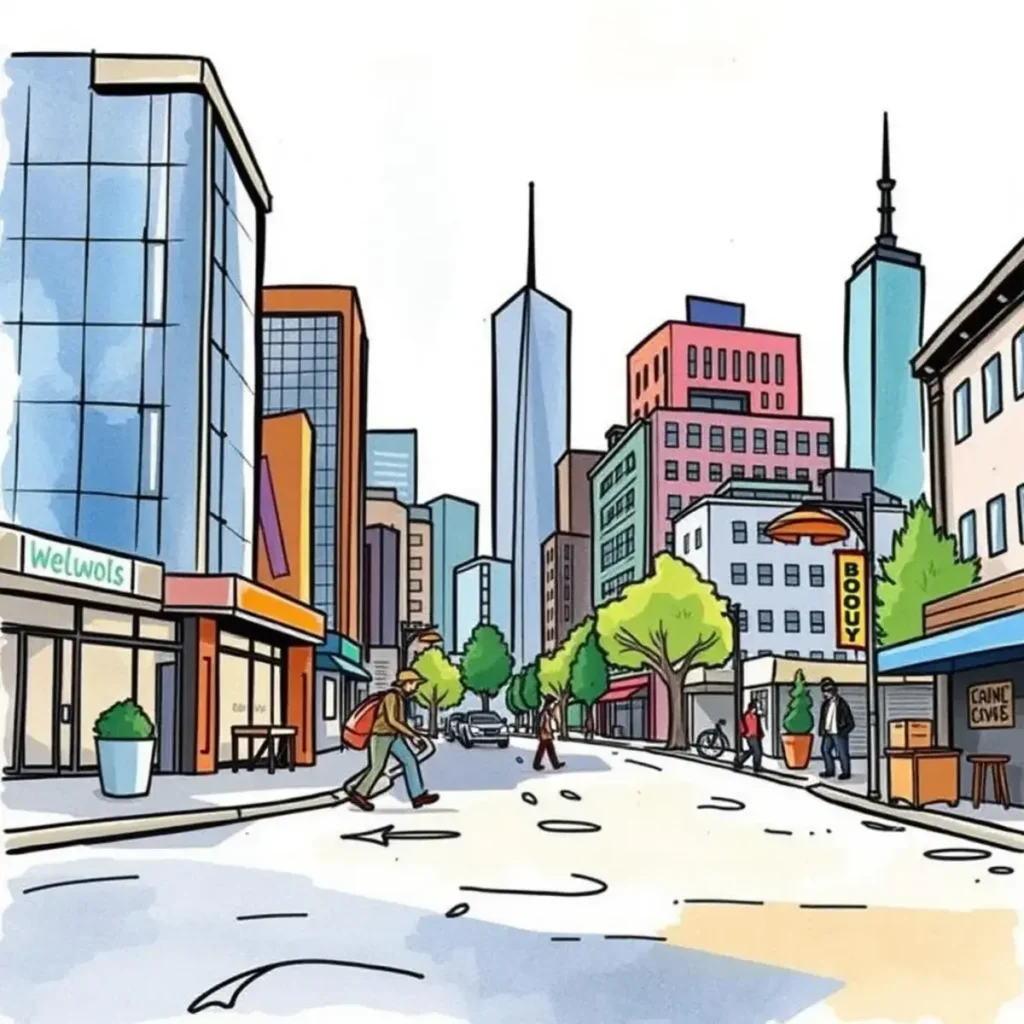 Profitability potential analyzer: Identify factors influencing profitability in new markets 1 Illustration of a vibrant cityscape showcasing potential market opportunities.