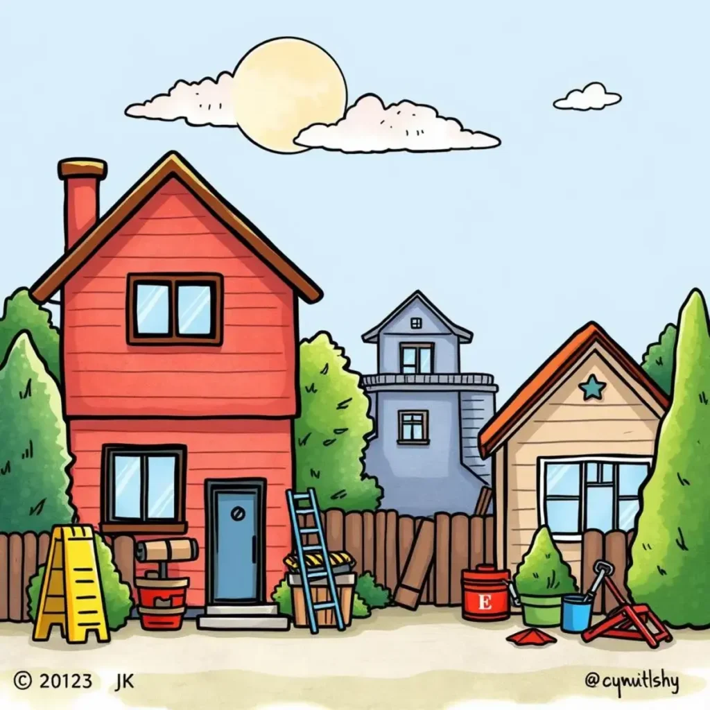 Progress report summarizer: Summarize project progress updates quickly 1 Colorful illustration of houses and playground equipment, symbolizing property maintenance.