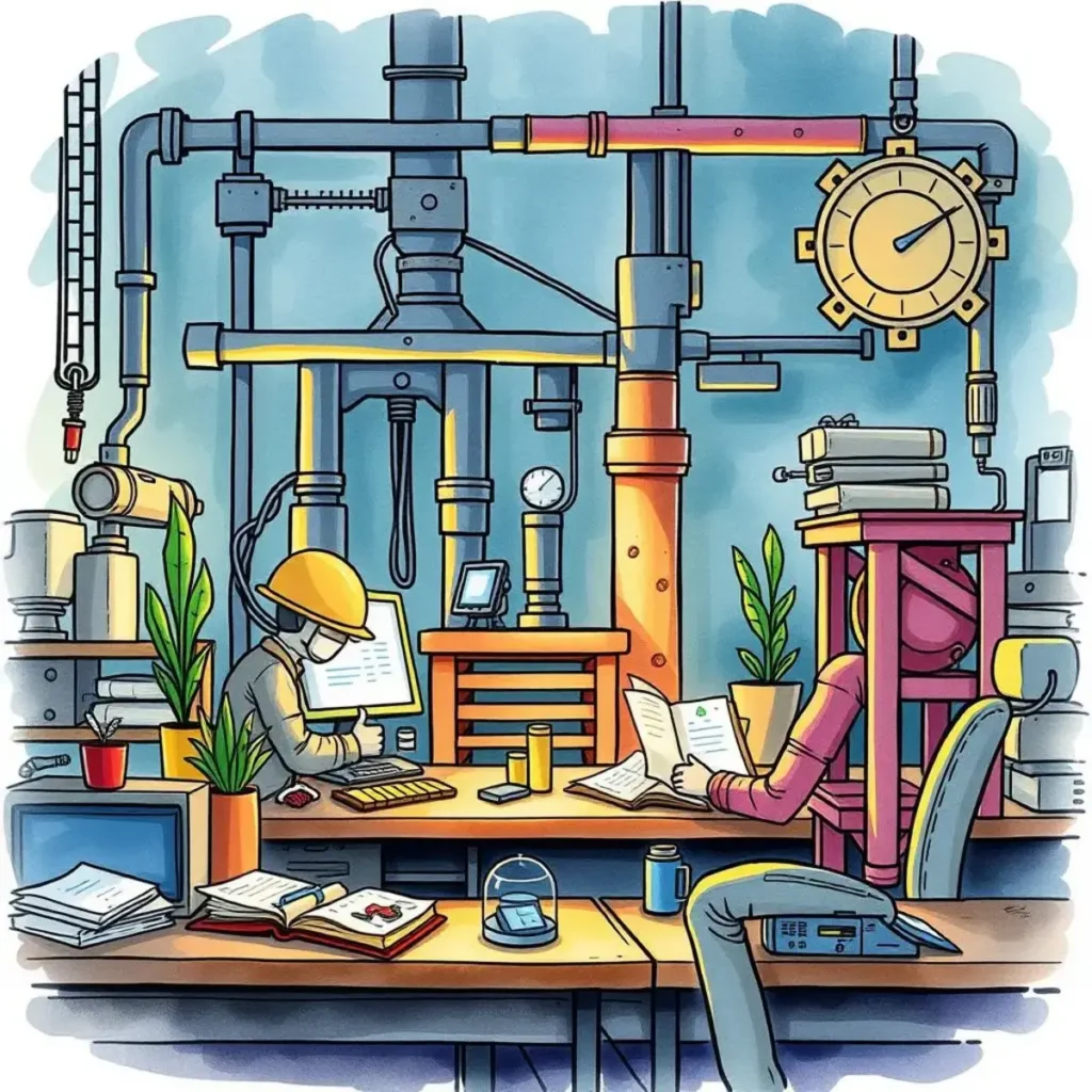 Feedback report analyzer: Summarize engineering project feedback efficiently 1 Engineers reviewing project feedback in a mechanical workspace.
