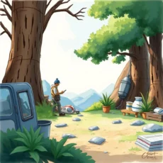 A person using a device in a scenic outdoor prototype testing area.