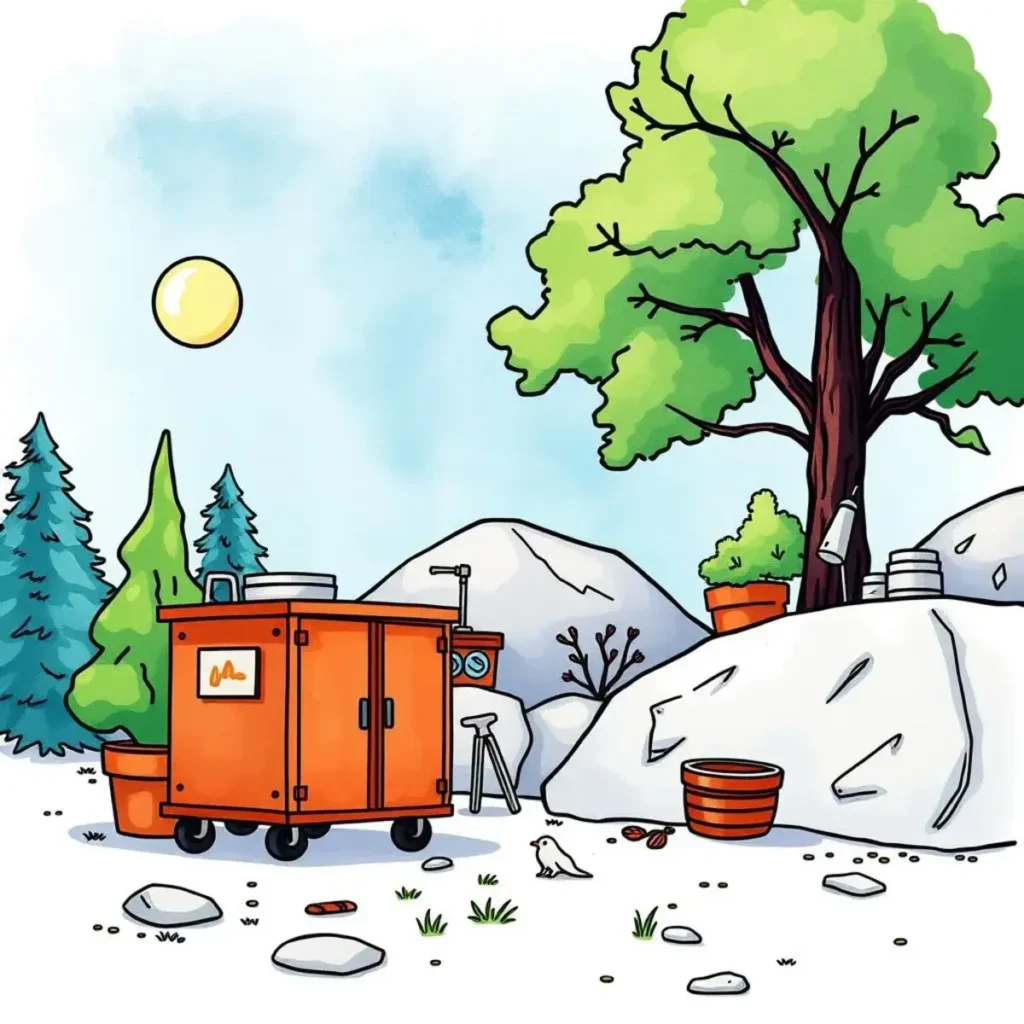 Prototyping design brief creator: Generate comprehensive design briefs effortlessly 1 Colorful outdoor workspace with trees and prototyping equipment setup.