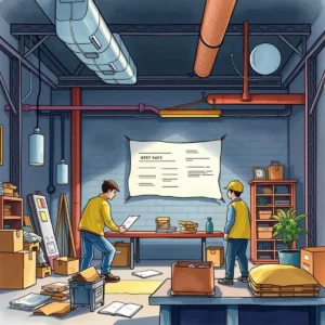 Problem solver note taker: Summarize root cause discussions and findings 3 Two workers discussing quality control findings in a manufacturing setting.