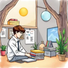 Professional in a serene workspace compiling quality metrics reports.