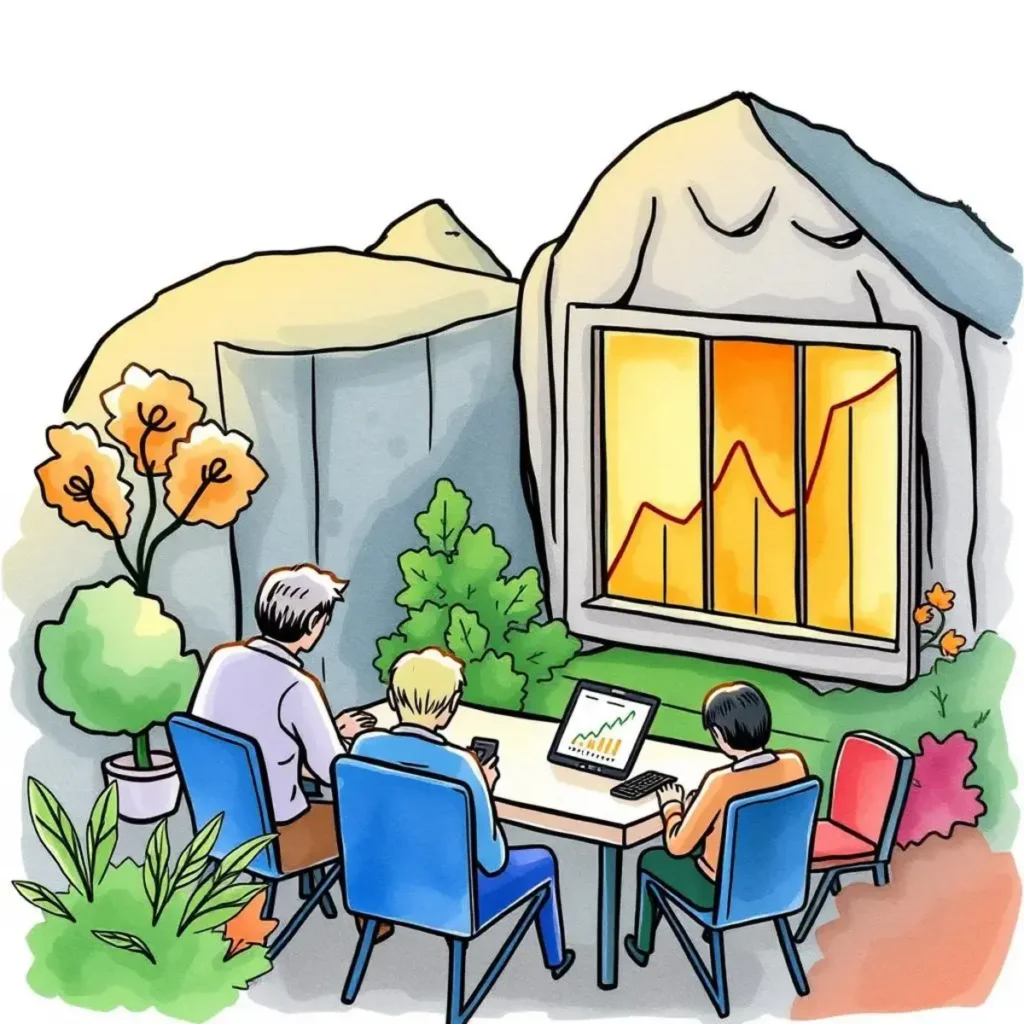 Team reviewing quality metrics data in an outdoor setting.