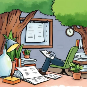 Reconciliation review assistant: Streamlines review process for reconciliations 9 Reconciliation Review Assistant tool in a serene workspace with documents and plants for finance tasks.