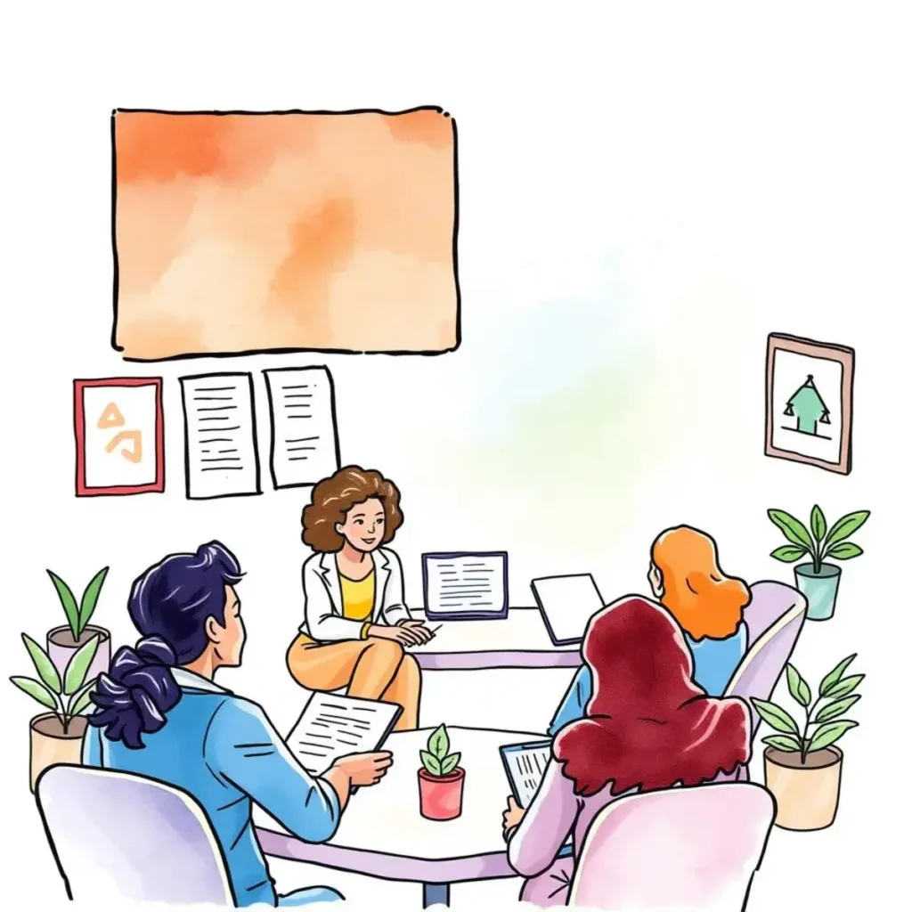 Recruitment experience survey tool: Automate recruitment experience feedback collection 1 A diverse group of professionals discussing a Recruitment Experience Survey Tool in a modern office setting.