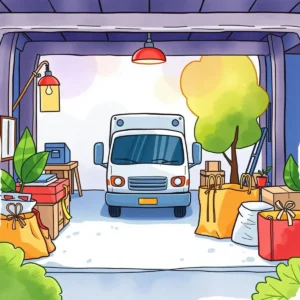 Refund confirmation template: Create standardized refund confirmation messages 7 Delivery vehicle in a garage surrounded by labeled packages and plants.