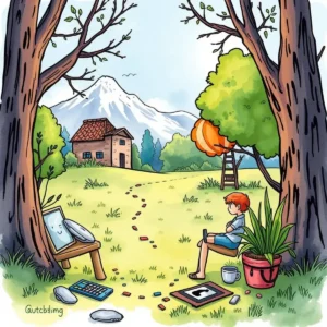Remote session scripter: Generate session setup instructions 8 A person generating remote session instructions in a serene outdoor setting.