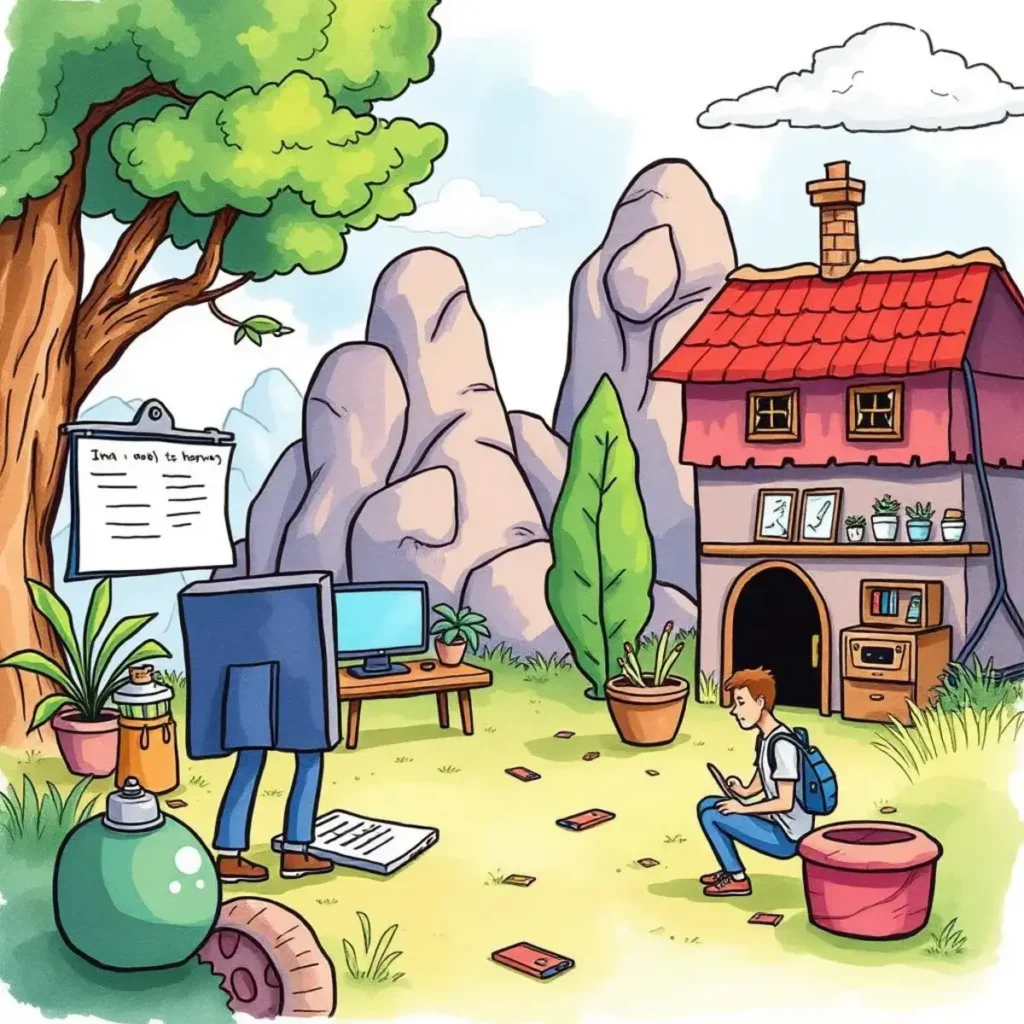 Remote support incident logger: Automatically document and summarize remote issues 1 A digital illustration of a remote support technician working in a tranquil outdoor setting.