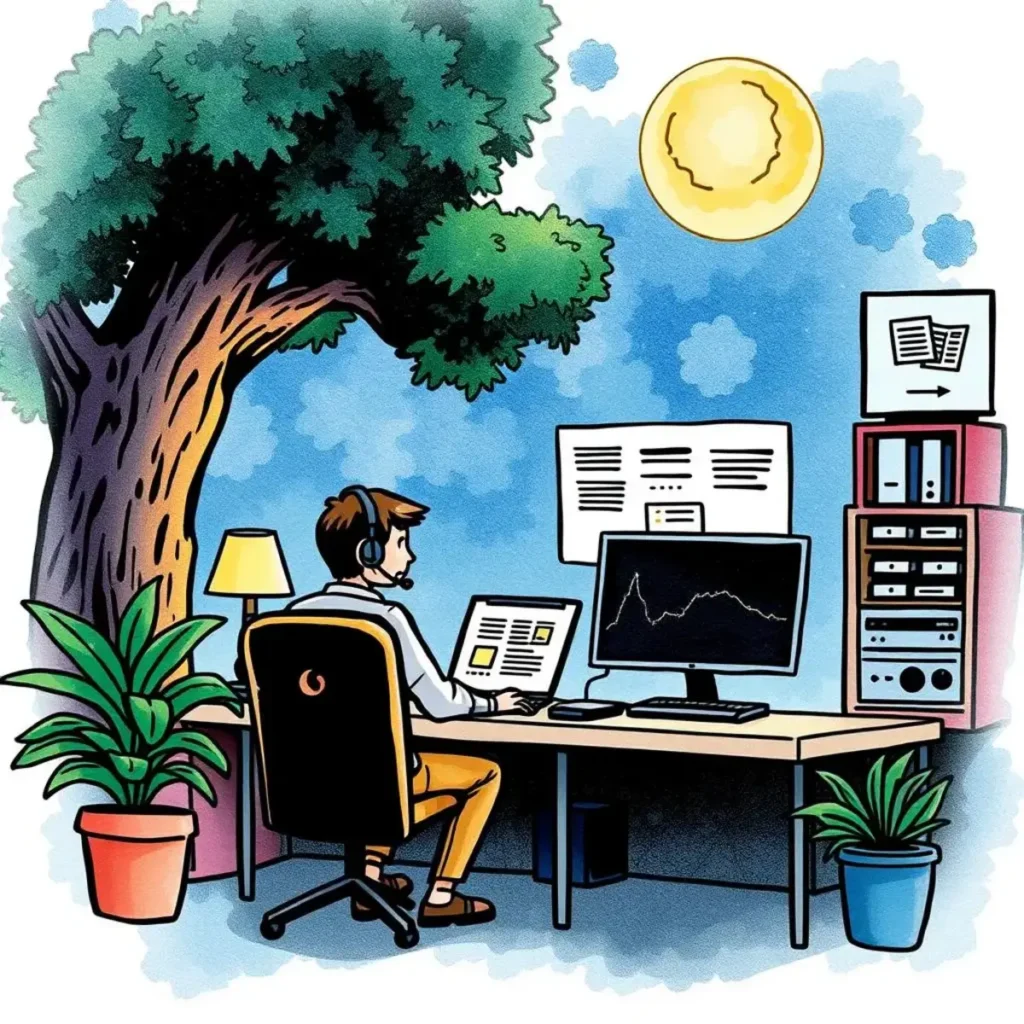 Tech support issue report generator: Generate structured reports for technical issues 1 A remote support technician generating a tech support issue report in a bright workspace.