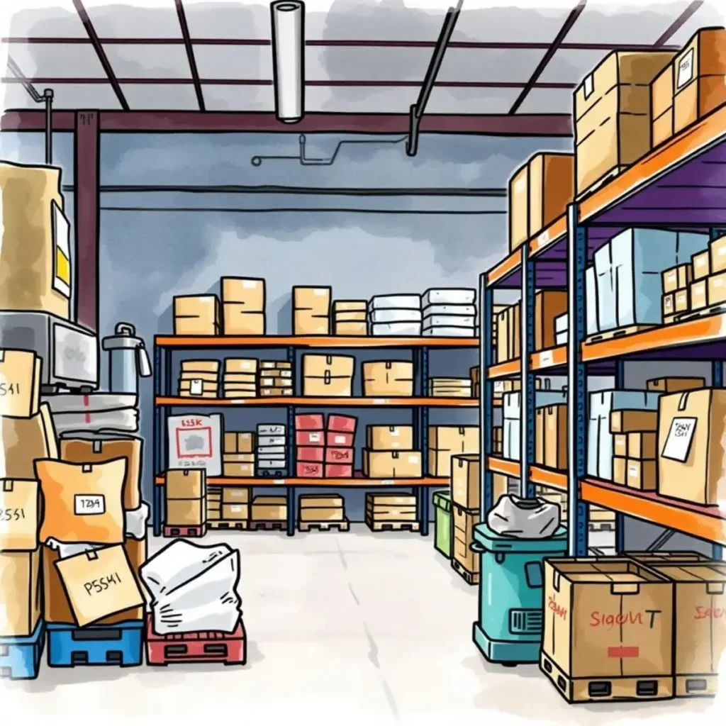 Reorder frequency optimizer: Optimize timing for inventory restocking 1 Illustration of a well-organized warehouse stocked with inventory boxes.