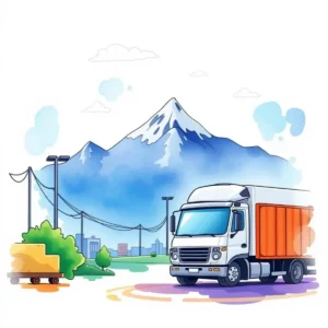 Logistics truck with mountains, symbolizing data-driven insights.