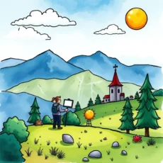 Person using a tool to map out change strategies in a scenic setting.
