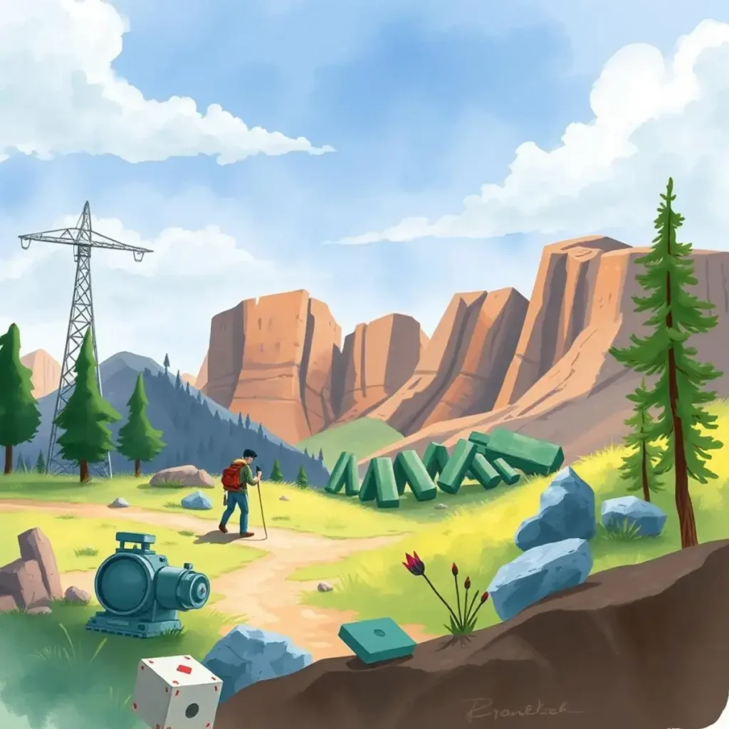 Engineering concept validator: Validate engineering concepts through language processing 1 A hiker exploring a scenic landscape with mountains, trees, and engineering elements nearby.
